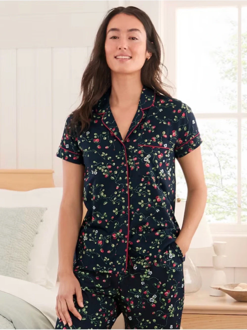 Garnet Hill Navy Strawberry Wildwood Pajama Set - Picture 2 of 3